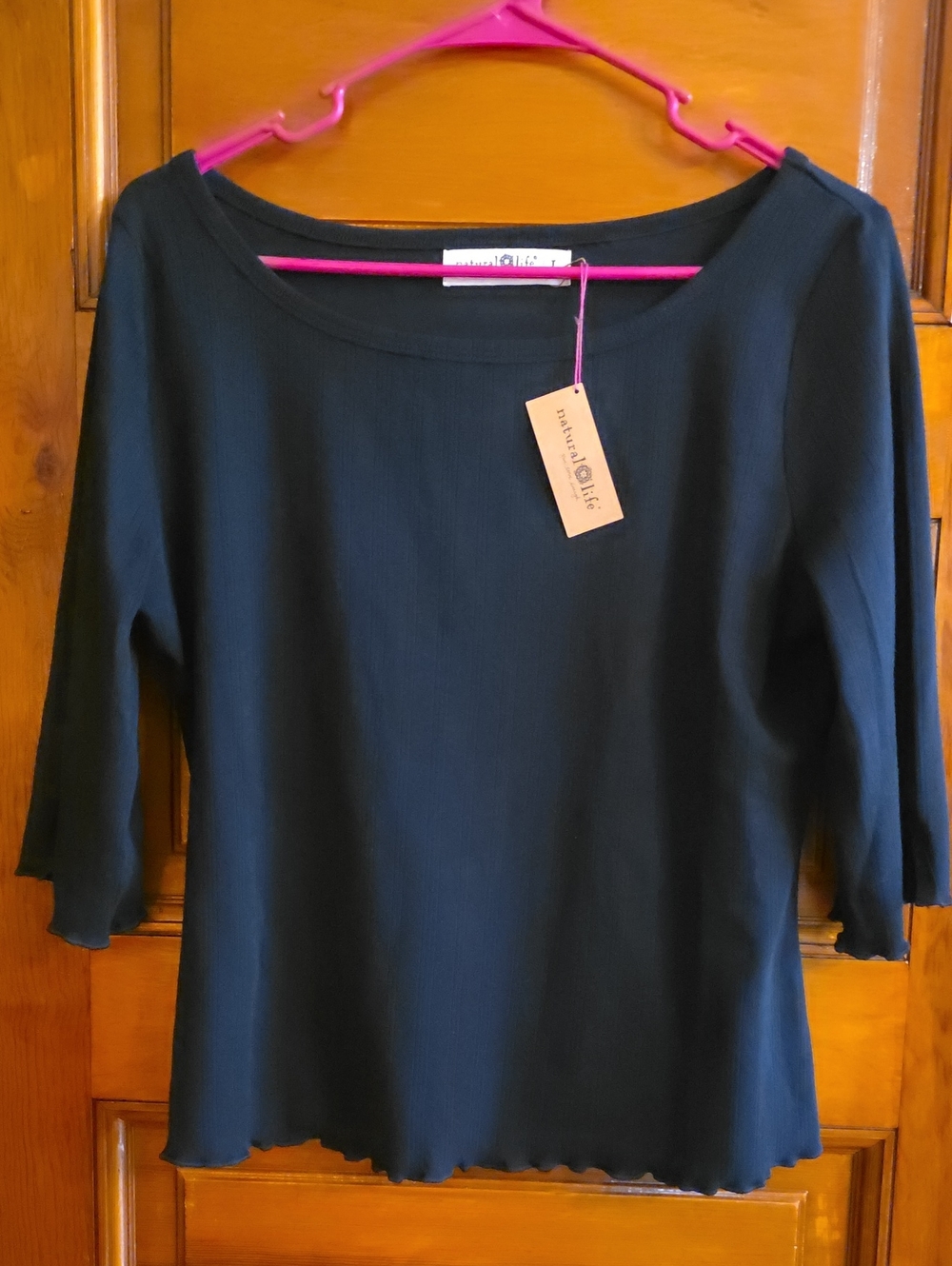 Natural Life 3/4 Sleeve Black Ribbed Boatneck Top